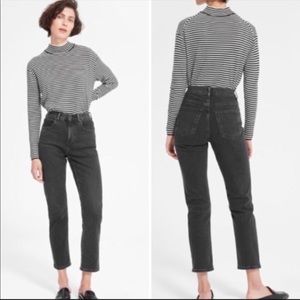 Everlane High Rise Straight Leg Ankle Jeans Size 28 In Distressed Black